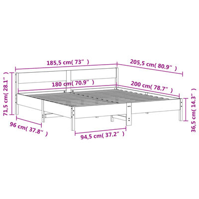 vidaXL Cama sin colchón madera maciza de pino blanca 180x200 cm