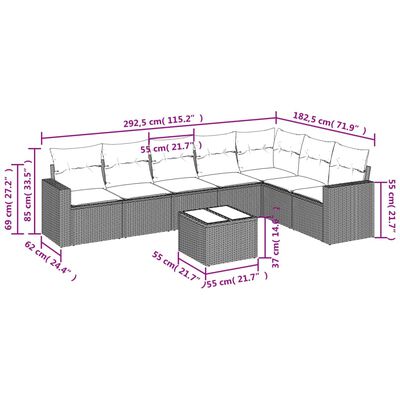 vidaXL Set de sofás de jardín 8 pzas y cojines ratán sintético gris