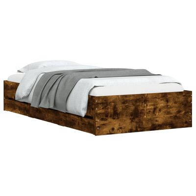 vidaXL Cama con cajones madera de ingeniería roble ahumado 75x190 cm