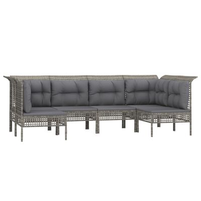 vidaXL Set de muebles de jardín 6 pzas y cojines ratán sintético gris