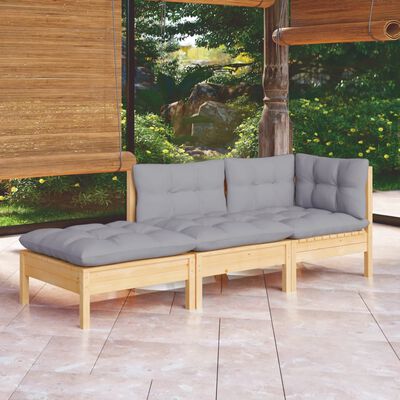 vidaXL Juego de muebles de jardín 3 pzas y cojines madera maciza pino