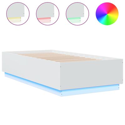 vidaXL Estructura cama con luces LED madera ingeniería blanco 75x190cm