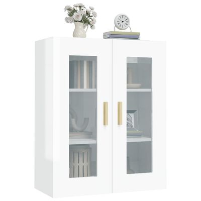 vidaXL Armario de pared colgante blanco brillante 69,5x34x90 cm