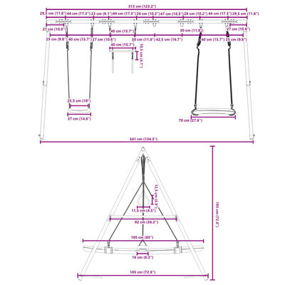 vidaXL Set de columpios exterior columpio, trapecio y columpio nido