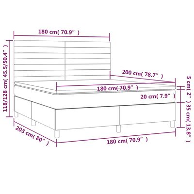 vidaXL Cama box spring colchón y luces LED tela crema 180x200 cm