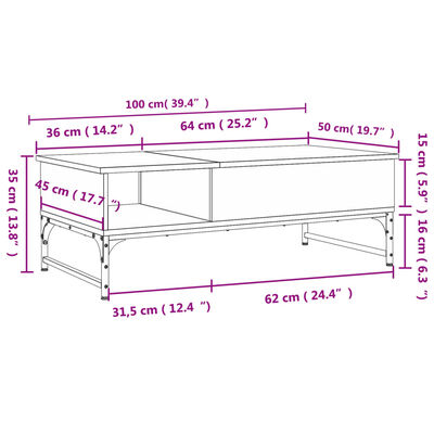 vidaXL Mesa de centro madera ingeniería metal roble humo 100x50x35 cm