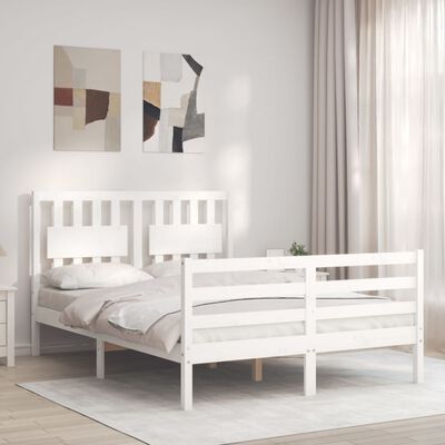 vidaXL Estructura cama de matrimonio con cabecero madera maciza blanco