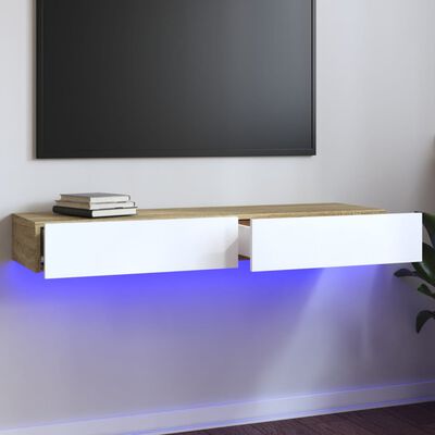 vidaXL Mueble de TV con luces LED blanco y roble Sonoma 120x35x15,5 cm