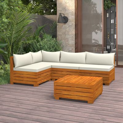 vidaXL Muebles de jardín 5 piezas con cojines madera maciza de acacia