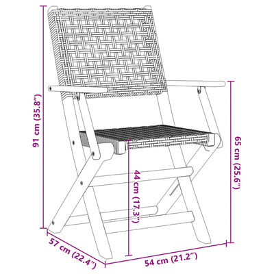 vidaXL Juego de bistro de 3 piezas ratán PE y madera maciza negro