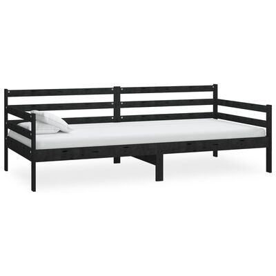 vidaXL Sofá cama con colchón madera de pino maciza negro 90x200 cm