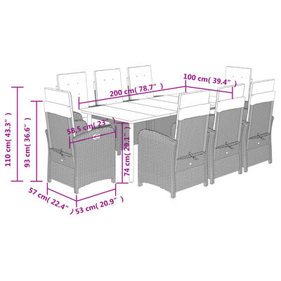 vidaXL Set comedor de jardín 9 pzas con cojines ratán sintético beige