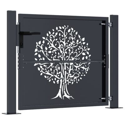 vidaXL Puerta de jardín acero gris antracita diseño árbol 105x105 cm