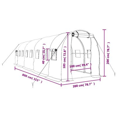 vidaXL Invernadero con estructura de acero verde 16 m² 8x2x2 m