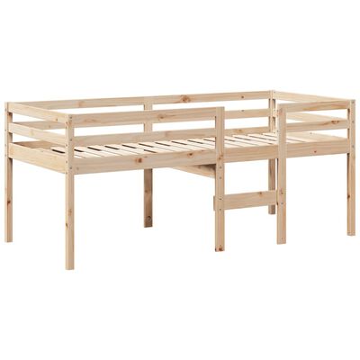 vidaXL Cama alta con techo madera maciza de pino marrón cera 75x190 cm