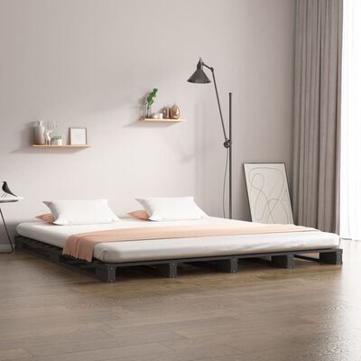 vidaXL Cama de palets de madera maciza de pino gris 140x190 cm