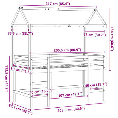 vidaXL Cama alta escalera y techo madera maciza pino blanca 80x200 cm