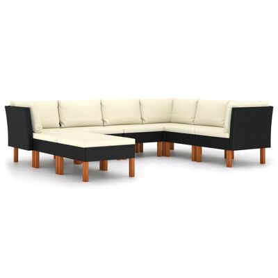 vidaXL Set de muebles de jardín 8 pzas cojines ratán sintético negro