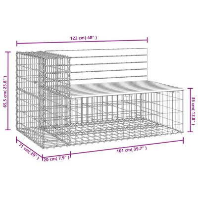 vidaXL Banco jardín diseño gaviones madera abeto Douglas 122x71x65,5cm