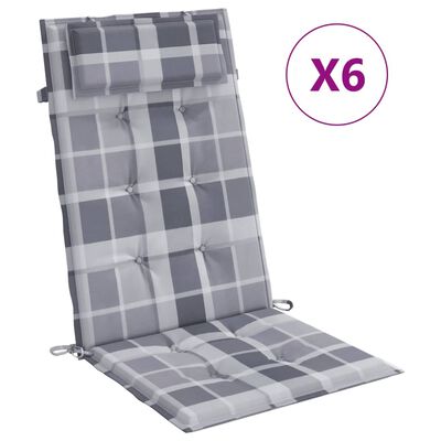 vidaXL Cojines de silla respaldo alto 6 uds tela Oxford a cuadros gris