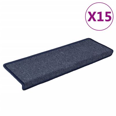 vidaXL Alfombras de peldaños de escalera 15 uds gris y azul 65x21x4 cm