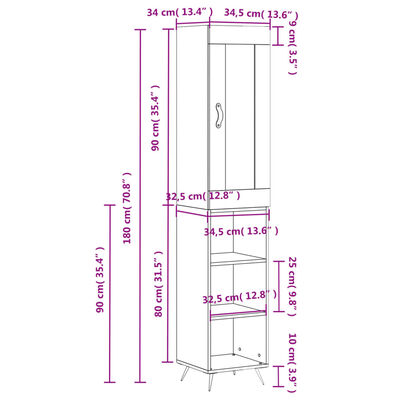 vidaXL Aparador de madera contrachapada negro 34,5x34x180 cm