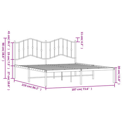 vidaXL Estructura cama sin colchón con cabecero metal blanco 183x213cm