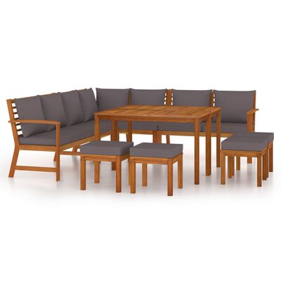 vidaXL Juego comedor jardín con cojines 11 piezas madera maciza acacia