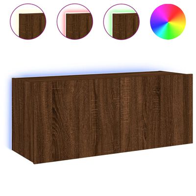 vidaXL Mueble de TV de pared con luces LED marrón roble 100x35x41 cm