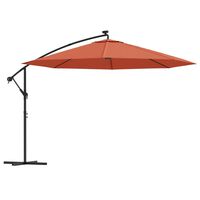 vidaXL Sombrilla voladiza con luces LED terracota 350 cm