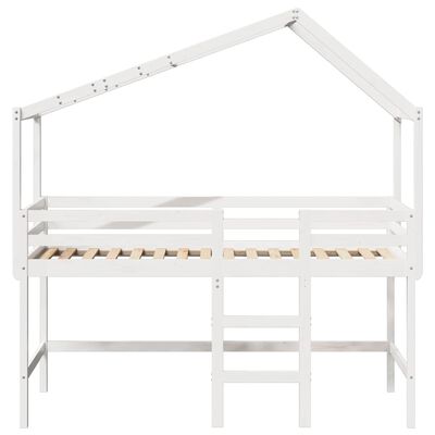 vidaXL Cama alta escalera y techo madera maciza pino blanca 80x200 cm