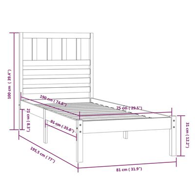 vidaXL Estructura de cama sin colchón madera maciza blanca 75x190 cm