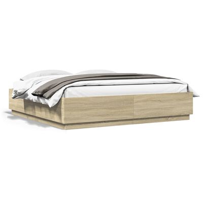 vidaXL Estructura de cama con luces LED madera roble Sonoma 200x200 cm