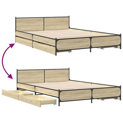 vidaXL Cama con cajones madera ingeniería roble Sonoma 135x190 cm