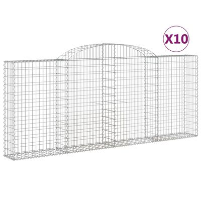 vidaXL Cestas gaviones 10 uds forma de arco hierro 300x30x120/140 cm