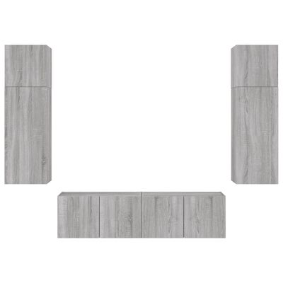 vidaXL Muebles TV pared con LED 6 pzas madera ingeniería gris Sonoma