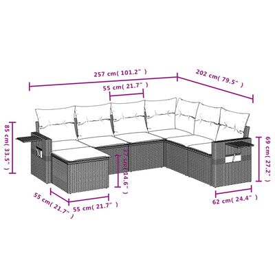 vidaXL Set de sofás de jardín 7 piezas con cojines ratán PE gris