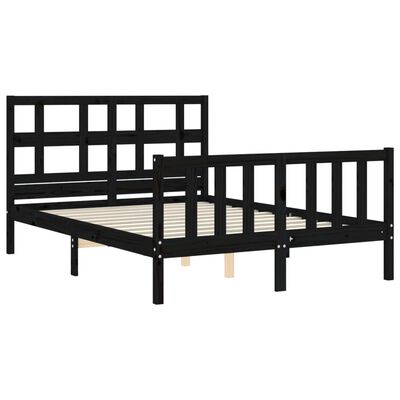 vidaXL Estructura de cama con cabecero madera maciza negro 140x200 cm