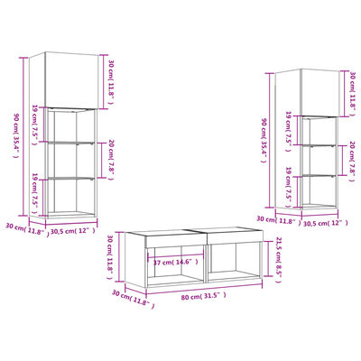 vidaXL Muebles de TV de pared con luces LED 4 piezas gris Sonoma