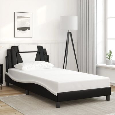 vidaXL Estructura cama con LED cuero sintético negro blanco 100x200 cm