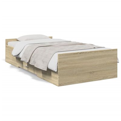 vidaXL Cama con cajones madera ingeniería roble Sonoma 90x190 cm