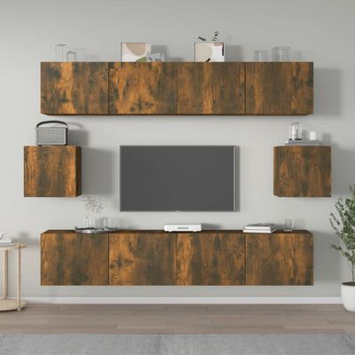 vidaXL Set de muebles de TV 6 pzas madera contrachapada roble ahumado