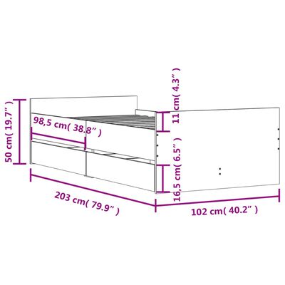 vidaXL Estructura de cama con cajones roble Sonoma 100x200 cm