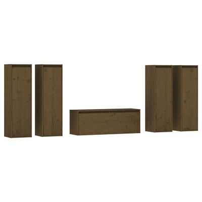 vidaXL Muebles para TV 5 piezas madera maciza de pino marrón miel