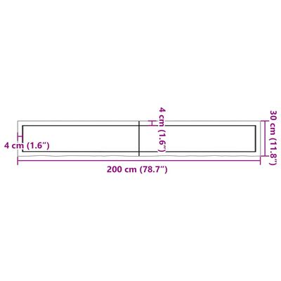 vidaXL Estante de pared madera maciza roble sin tratar 200x30x(2-6) cm