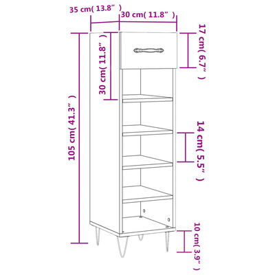 vidaXL Mueble zapatero madera contrachapada blanco brillo 30x35x105 cm