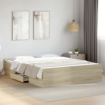 vidaXL Cama con cajones madera ingeniería roble Sonoma 140x200 cm