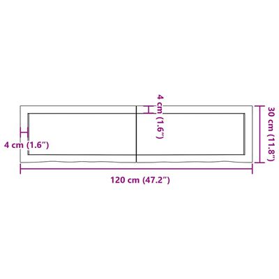 vidaXL Encimera baño madera maciza tratada marrón claro 120x30x(2-6)cm