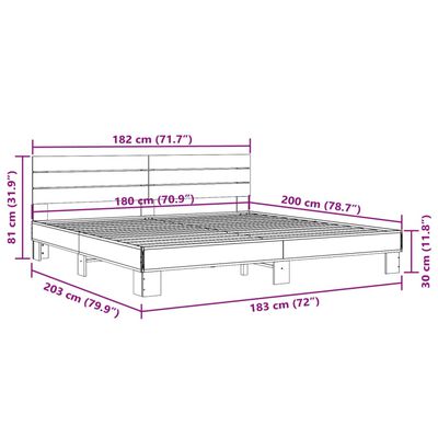 vidaXL Estructura cama madera ingeniería metal roble ahumado 180x200cm