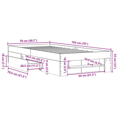 vidaXL Estructura de cama sin colchón madera roble Sonoma 75x190 cm